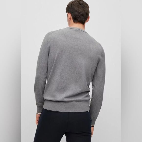 Hugo Boss COTTON SWEATER WITH SIGNATURE-STRIPE TIPPING - Picture 4 of 4